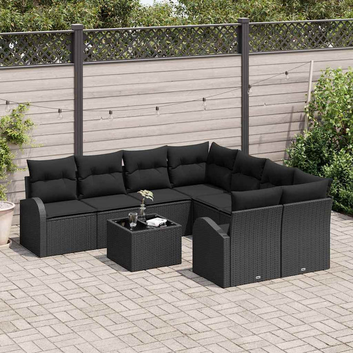 Havesofa Sæt med pude med opbevaring 9 pcs Sort 55 x 55 x 37 cm