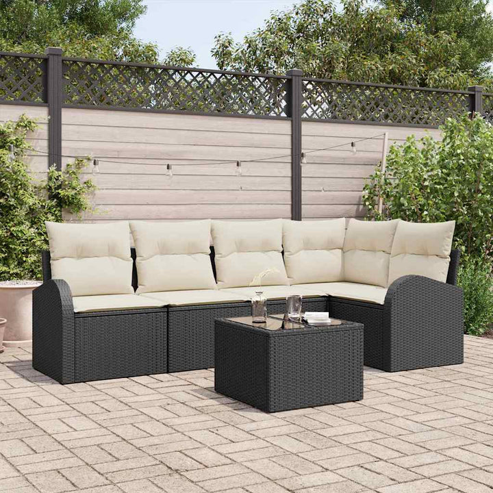 Havesofa Sæt med pude 6 pcs Sort og hvid Poly rattan