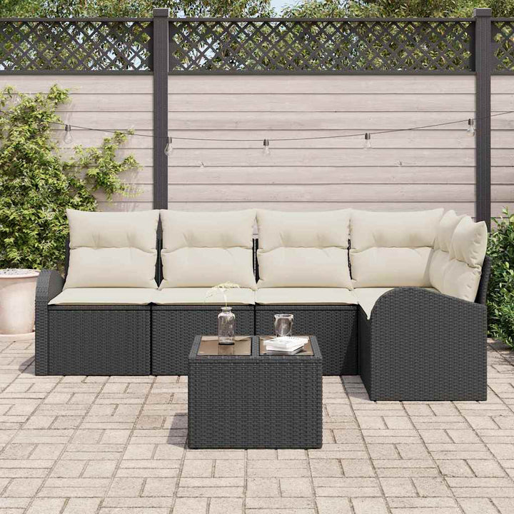 Havesofa Sæt med pude 6 pcs Sort og hvid Poly rattan