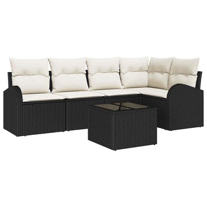 Havesofa Sæt med pude 6 pcs Sort og hvid Poly rattan