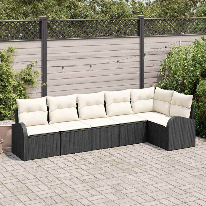 Havesofa Sæt med pude 6 pcs Sort og hvid Poly rattan