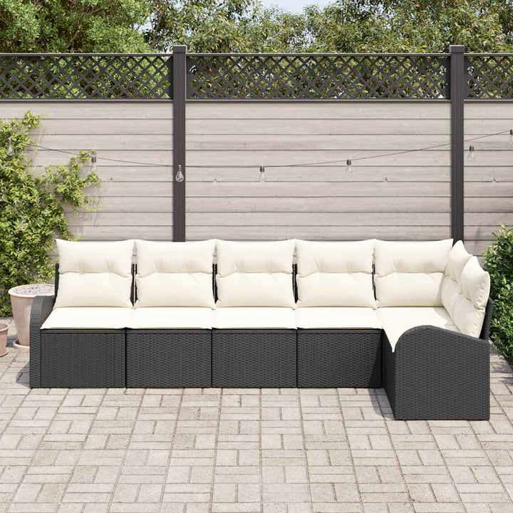 Havesofa Sæt med pude 6 pcs Sort og hvid Poly rattan