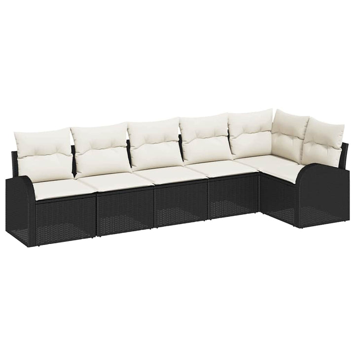 Havesofa Sæt med pude 6 pcs Sort og hvid Poly rattan