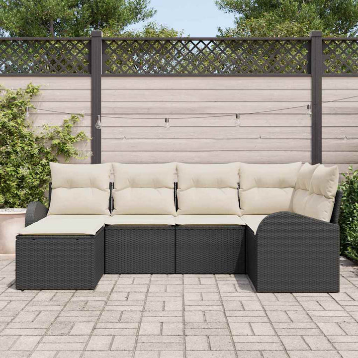 Havesofa Sæt med pude 6 pcs Sort og hvid Poly rattan
