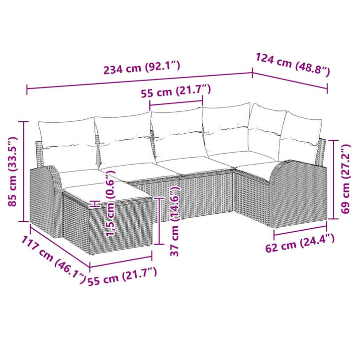 Havesofa Sæt med pude 6 pcs Sort og hvid Poly rattan