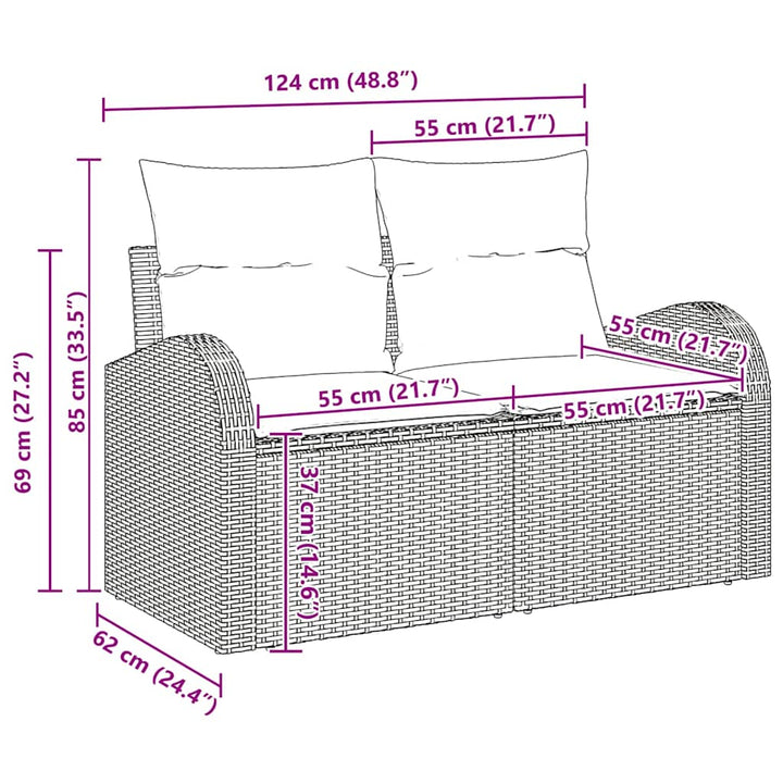 Havesofa Sæt med pude 6 pcs Sort og hvid Poly rattan