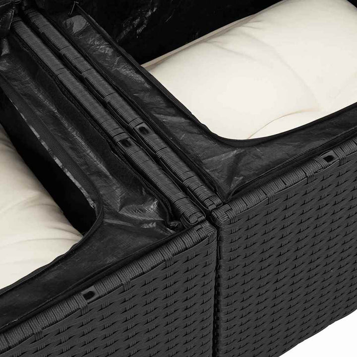Havesofa Sæt med pude 6 pcs Sort og hvid Poly rattan
