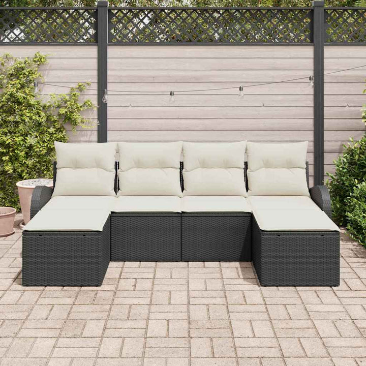 Havesofa Sæt med pude 6 pcs Sort og hvid Poly rattan