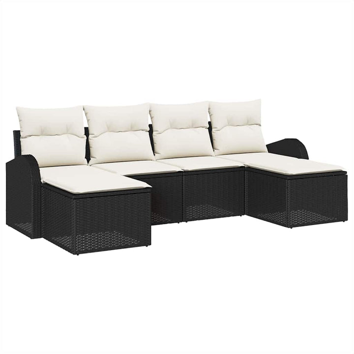 Havesofa Sæt med pude 6 pcs Sort og hvid Poly rattan