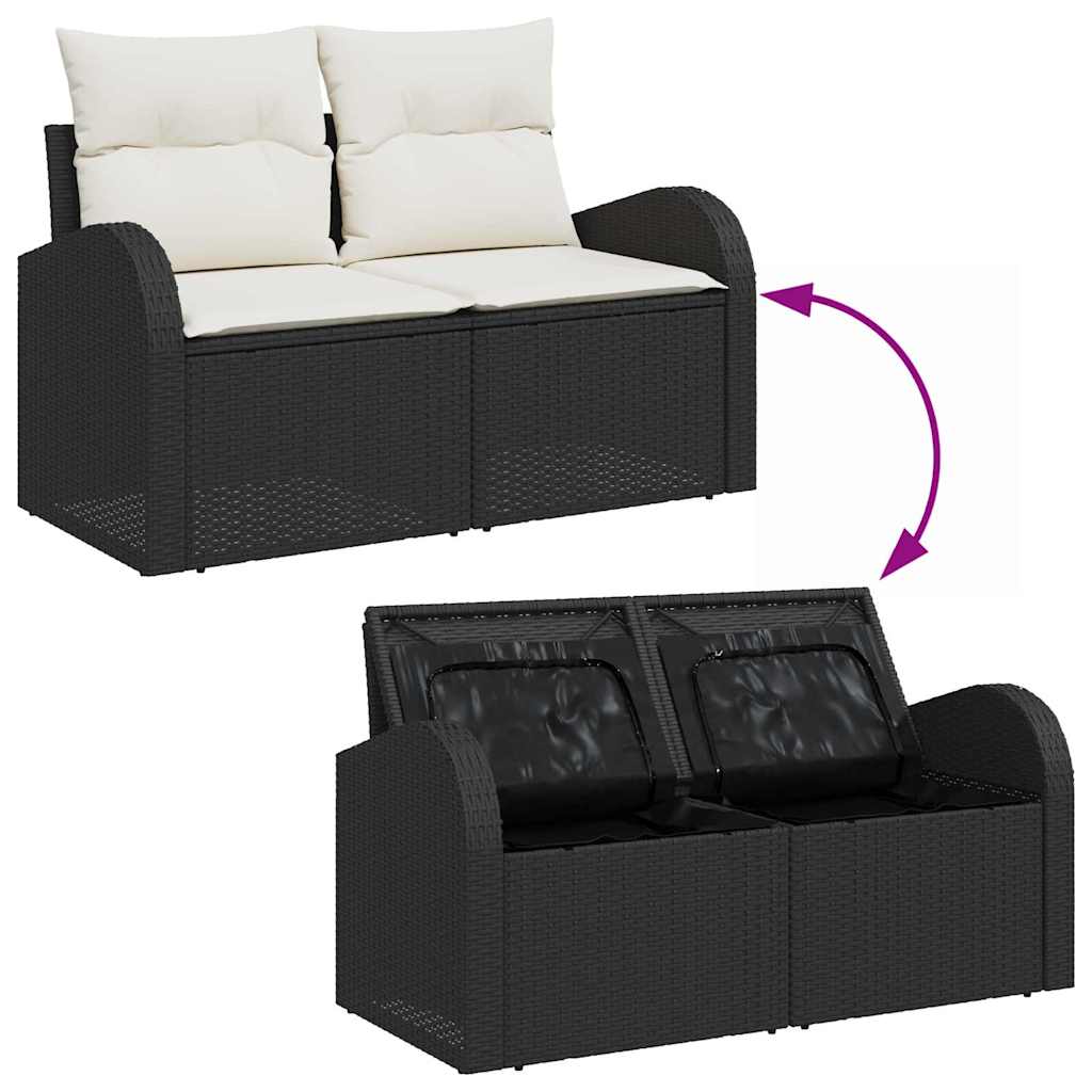 Havesofa Sæt med pude 6 pcs Sort og hvid Poly rattan