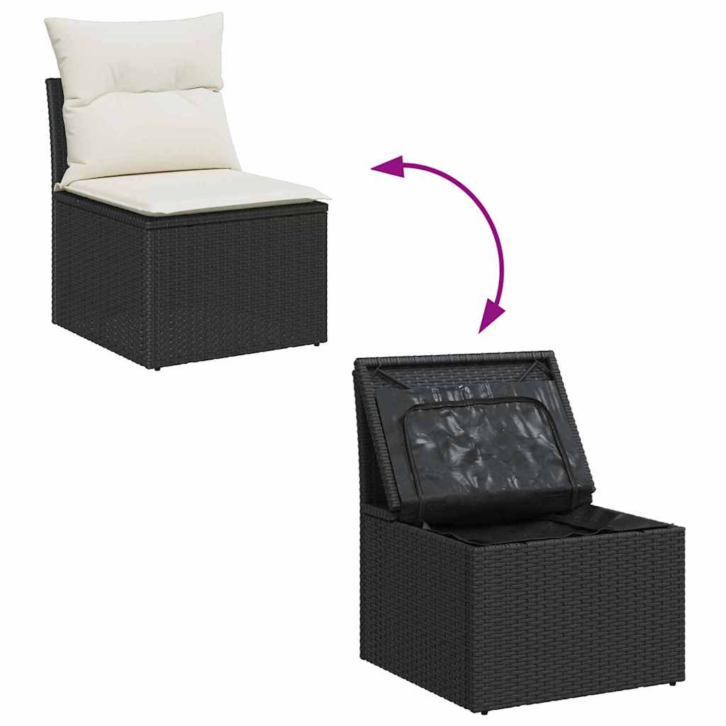 Havesofa Sæt med pude 6 pcs Sort og hvid Poly rattan
