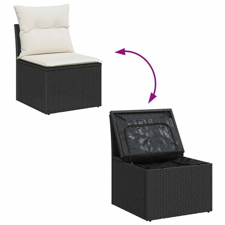 Havesofa Sæt med pude 6 pcs Sort og hvid Poly rattan