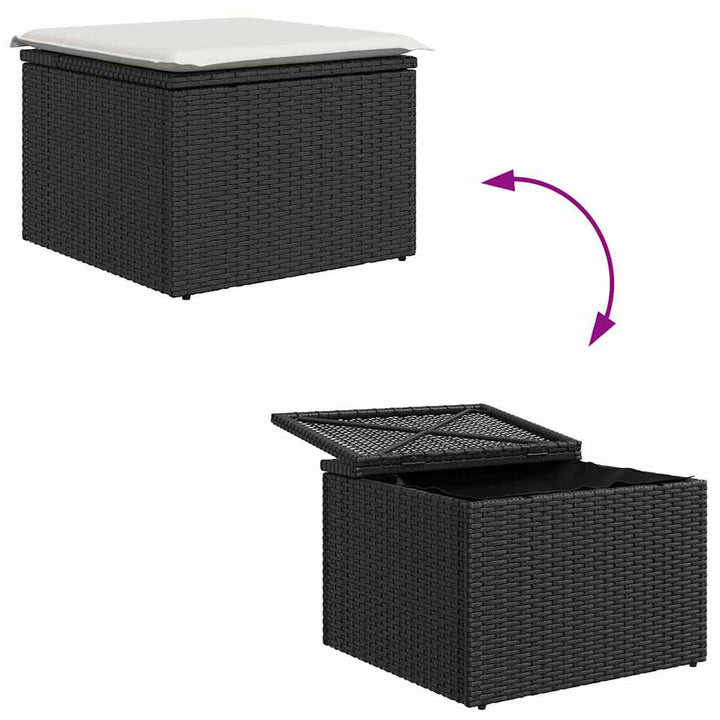 Havesofa Sæt med pude 6 pcs Sort og hvid Poly rattan
