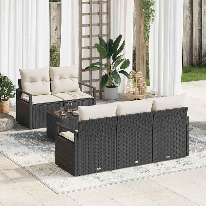 Havesofa Sæt med pude 6 pcs Sort og Cream 55 x 55 x 37 cm