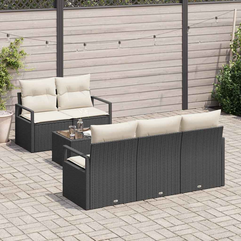 Havesofa Sæt med pude 6 pcs Sort og Cream 55 x 55 x 37 cm