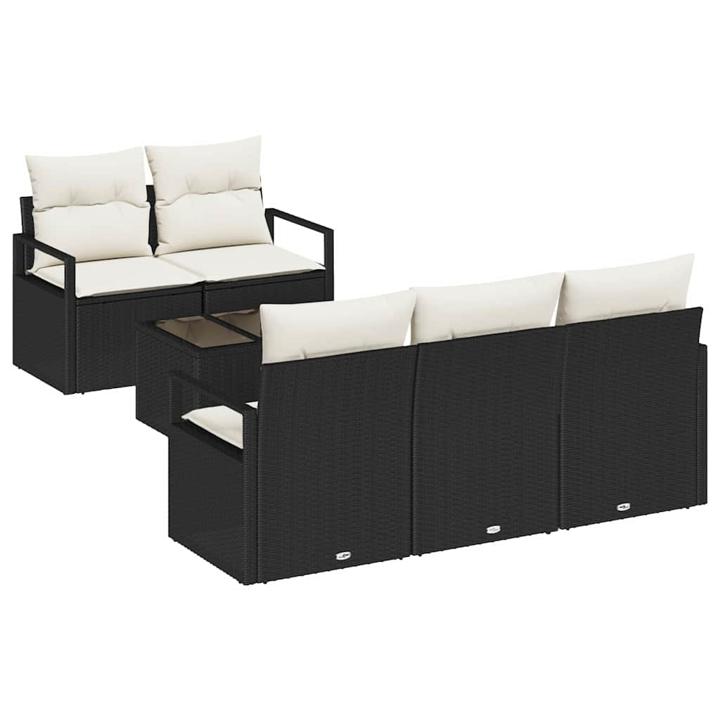 Havesofa Sæt med pude 6 pcs Sort og Cream 55 x 55 x 37 cm