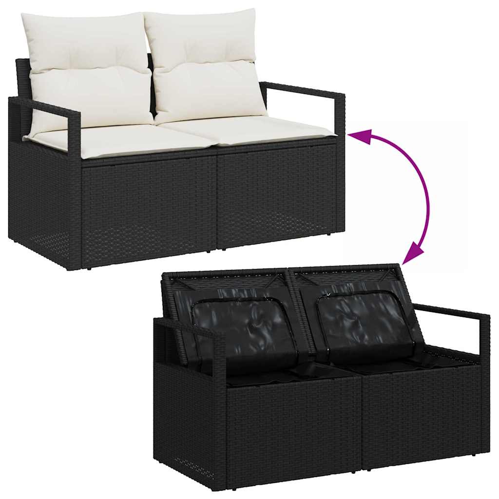 Havesofa Sæt med pude 6 pcs Sort og Cream 55 x 55 x 37 cm