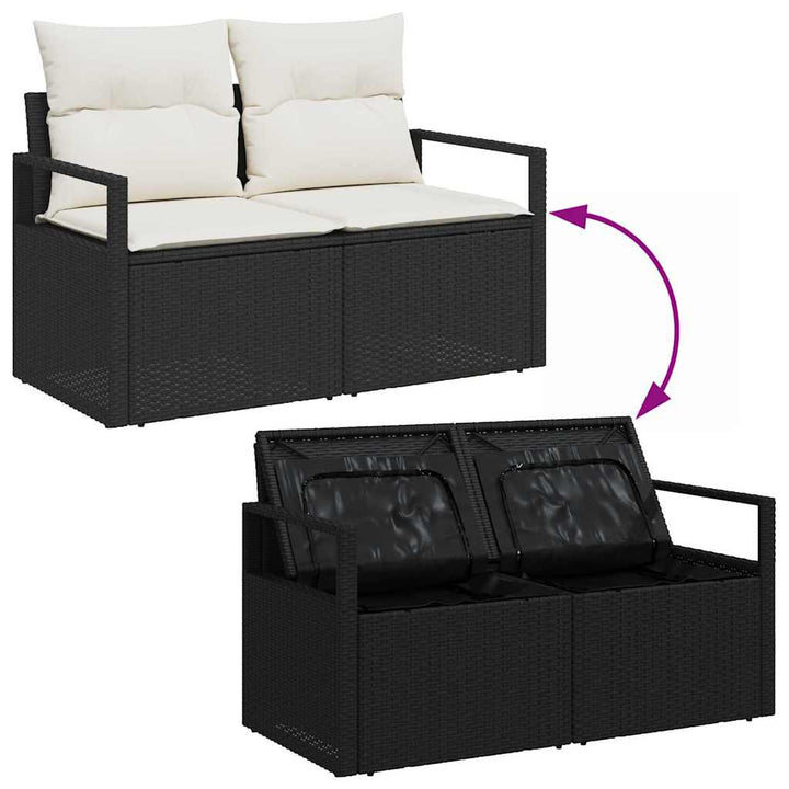 Havesofa Sæt med pude 6 pcs Sort og Cream 55 x 55 x 37 cm