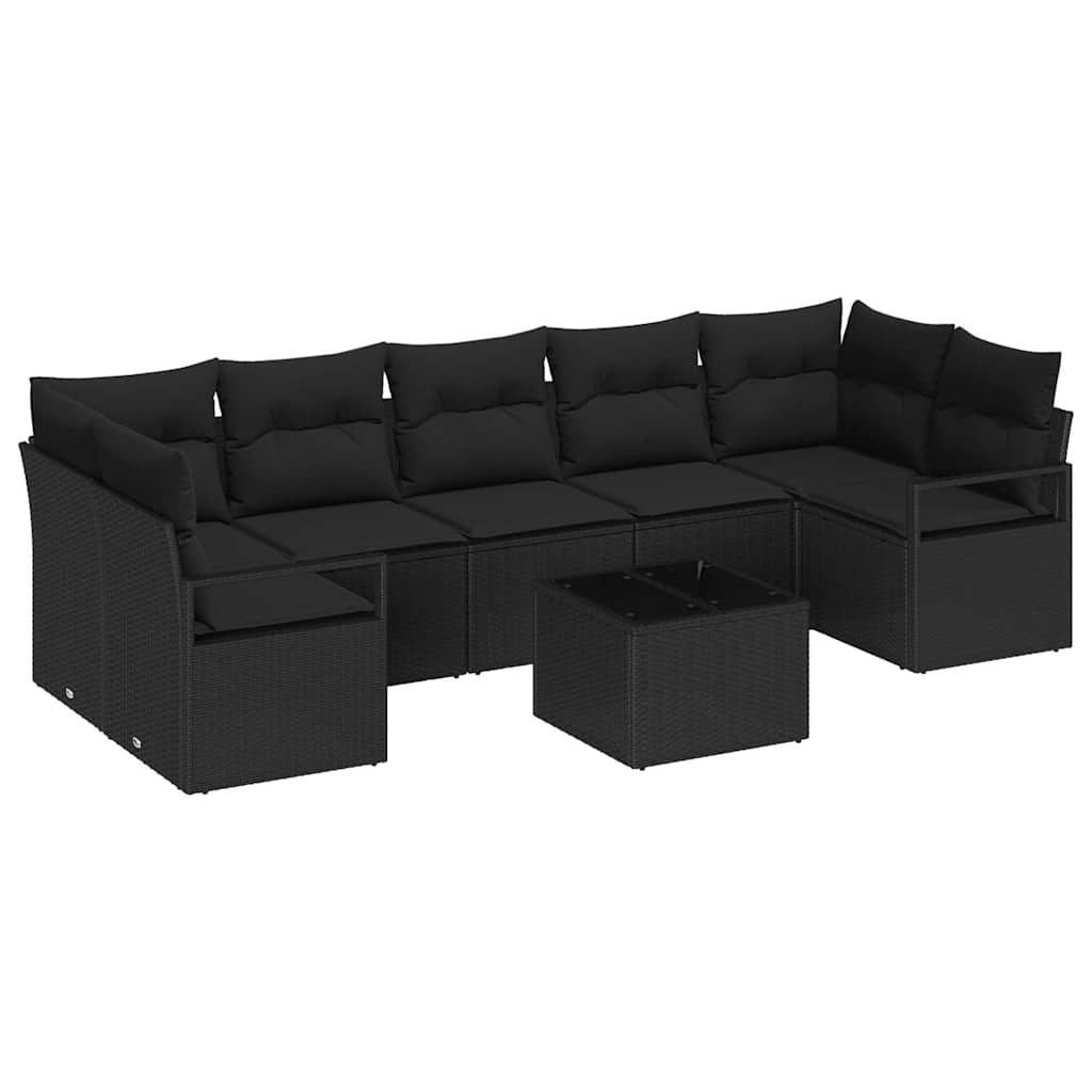 Havesofa Sæt med pude med opbevaring 8 pcs Sort 55 x 55 x 37 cm
