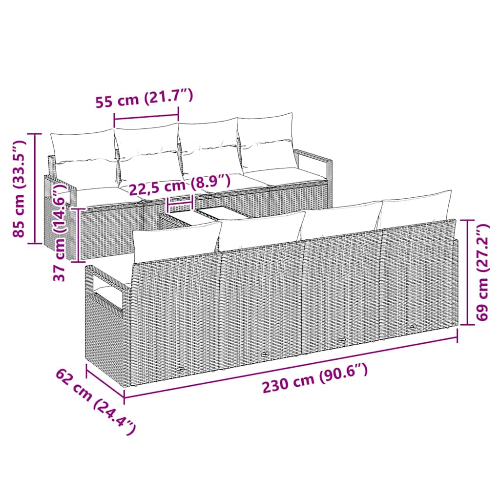 Havesofa Sæt med pude med opbevaring 9 pcs Grå 55 x 55 x 37 cm