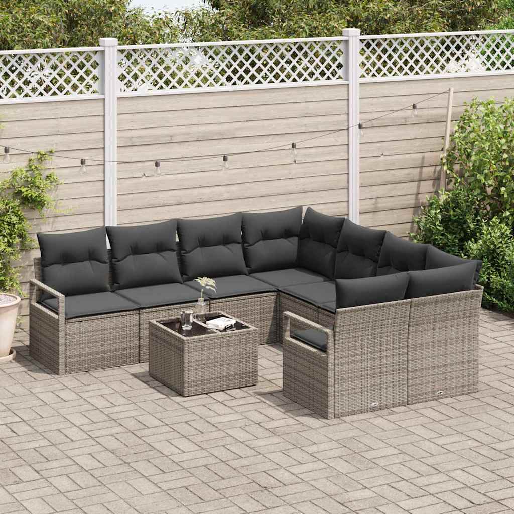 Havesofa Sæt med pude med opbevaring 9 pcs Grå 55 x 55 x 37 cm