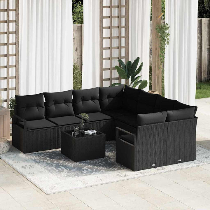 Havesofa Sæt med pude med opbevaring 9 pcs Sort 55 x 55 x 37 cm
