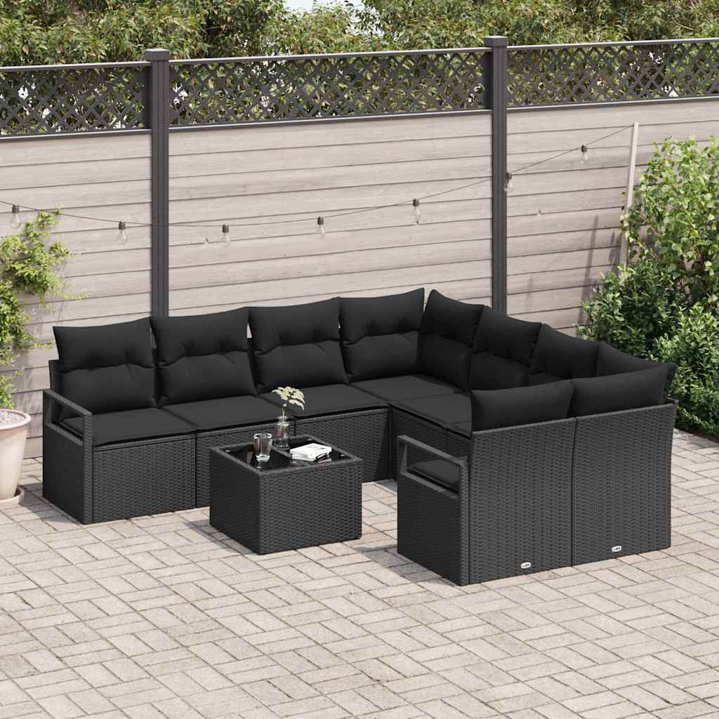 Havesofa Sæt med pude med opbevaring 9 pcs Sort 55 x 55 x 37 cm