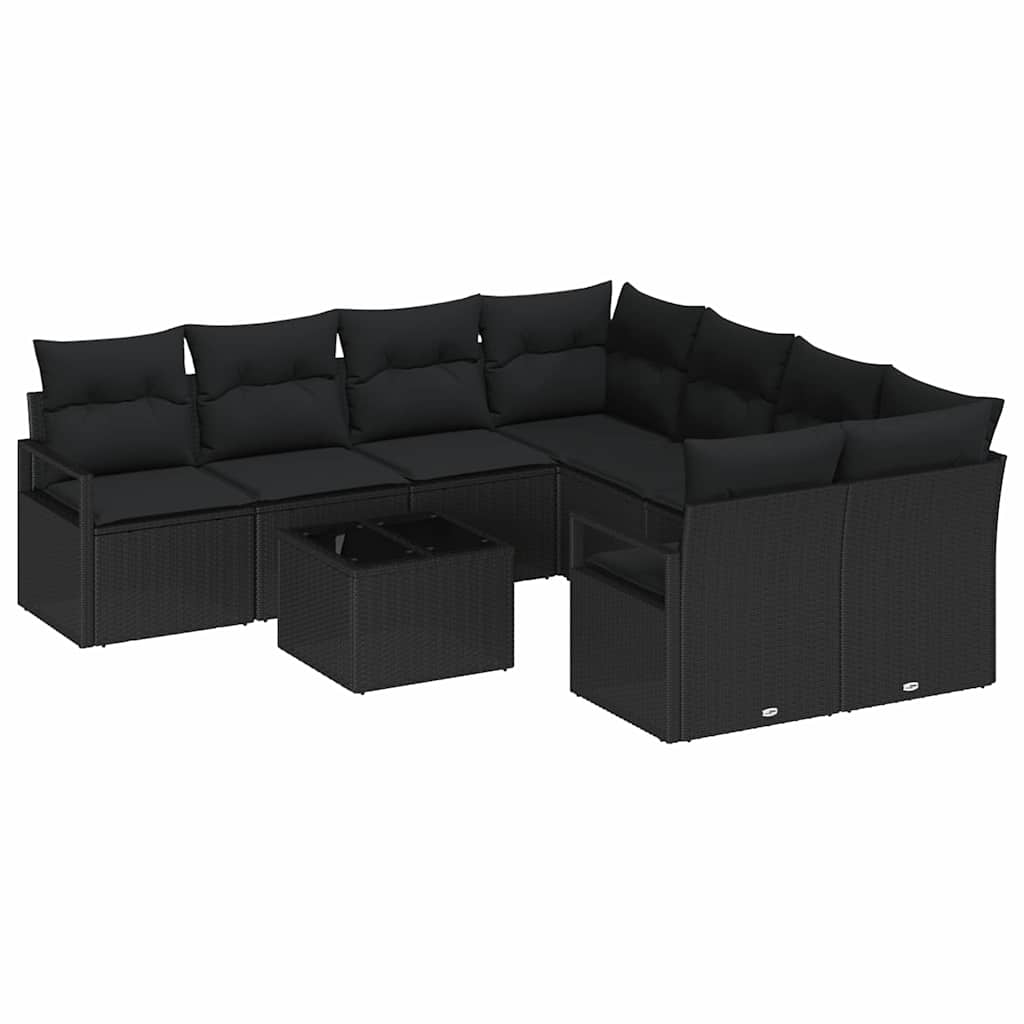 Havesofa Sæt med pude med opbevaring 9 pcs Sort 55 x 55 x 37 cm