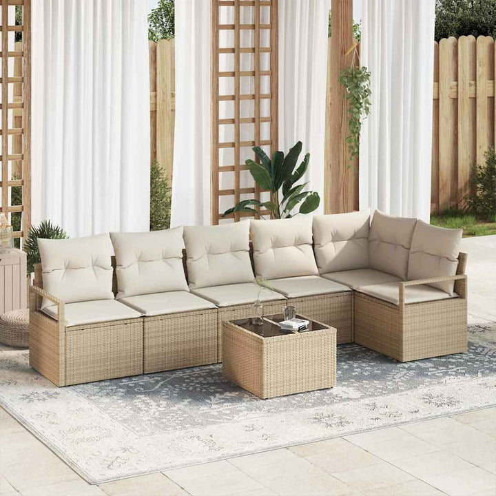 Havesofa Sæt med pude med opbevaring 7 pcs Beige og creme