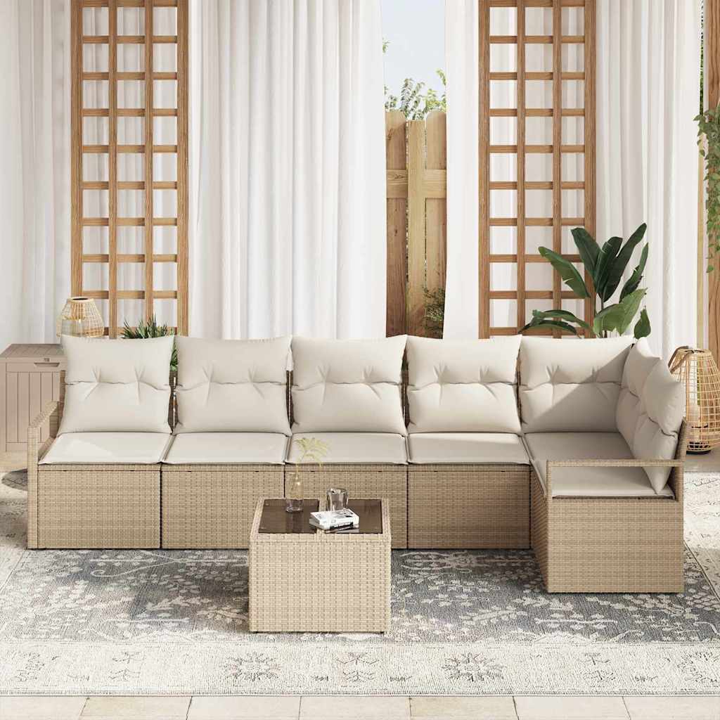 Havesofa Sæt med pude med opbevaring 7 pcs Beige og creme