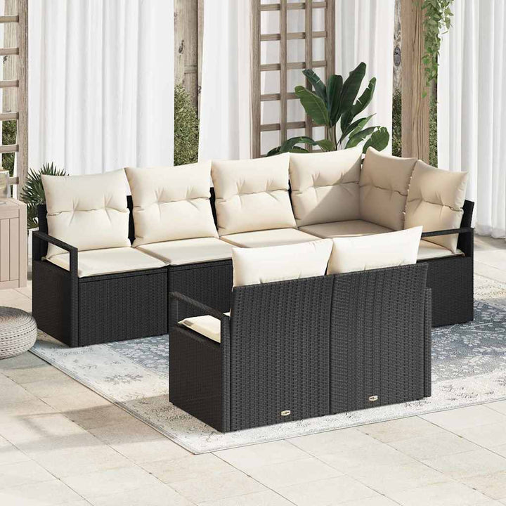 Havesofa Sæt med pude med opbevaring 7 pcs Sort og Cream