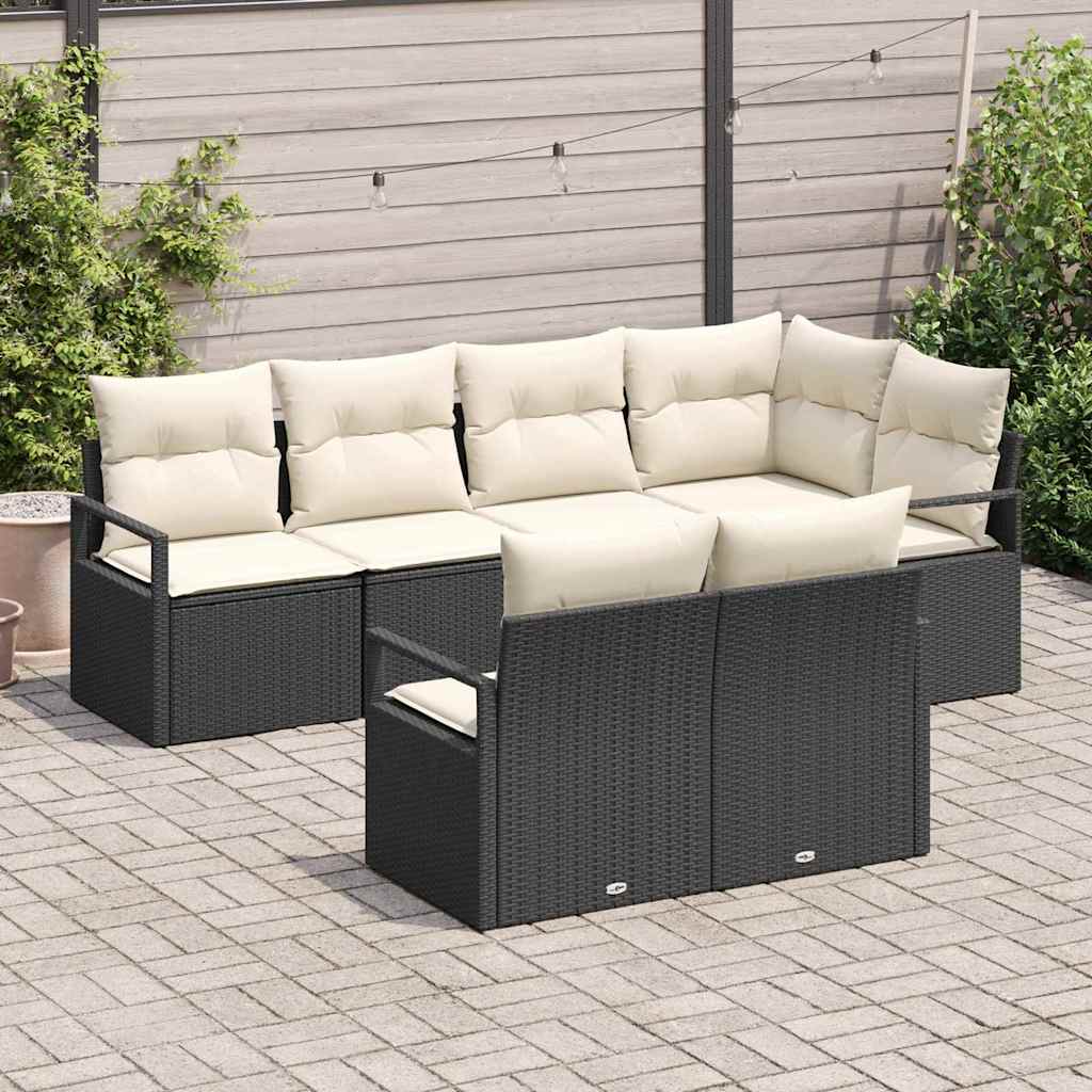 Havesofa Sæt med pude med opbevaring 7 pcs Sort og Cream