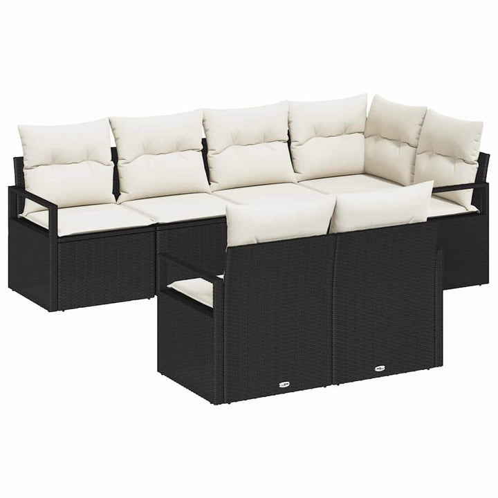 Havesofa Sæt med pude med opbevaring 7 pcs Sort og Cream