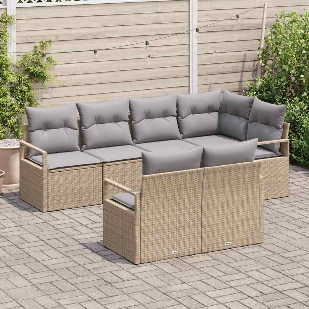 Havesofa Sæt med pude med opbevaring 7 pcs Beige og lys grå