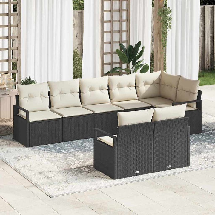 Havesofa Sæt med pude med opbevaring 8 pcs Sort og Cream