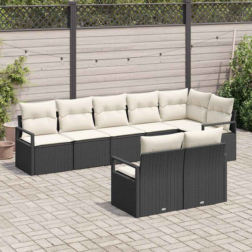 Havesofa Sæt med pude med opbevaring 8 pcs Sort og Cream