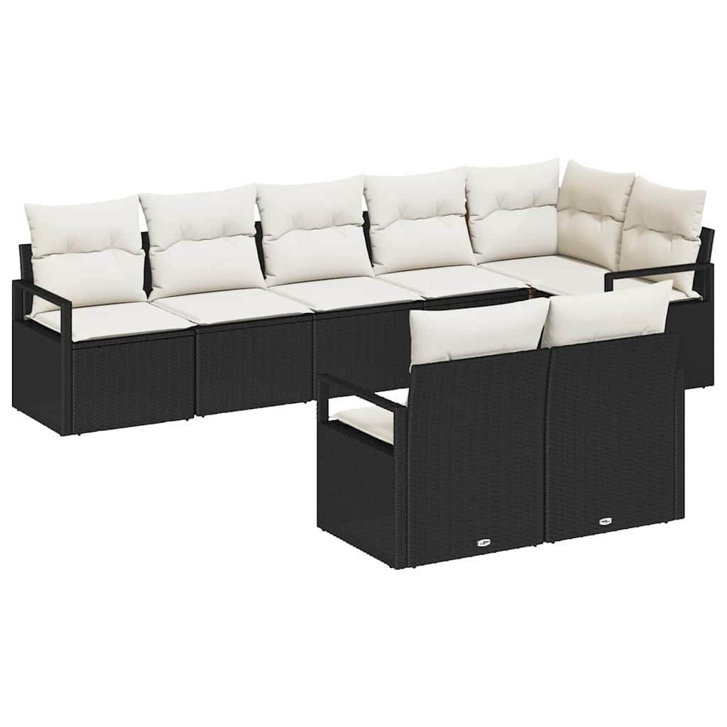 Havesofa Sæt med pude med opbevaring 8 pcs Sort og Cream