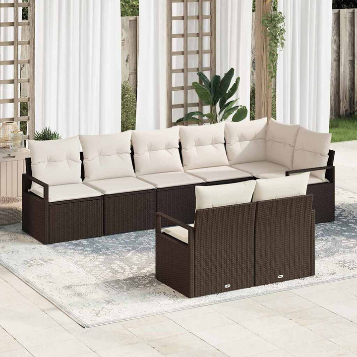 Havesofa Sæt med pude med opbevaring 8 pcs Brun og Creme