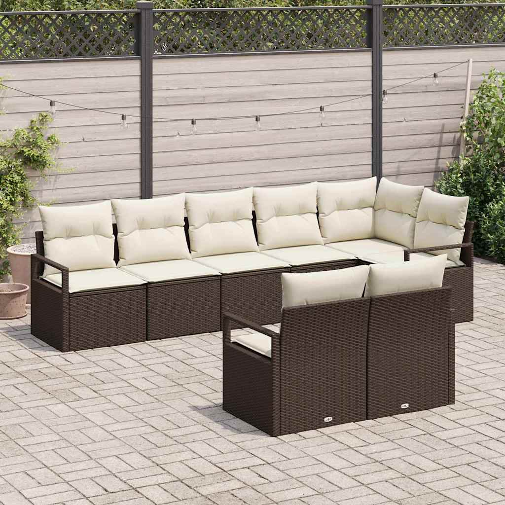 Havesofa Sæt med pude med opbevaring 8 pcs Brun og Creme