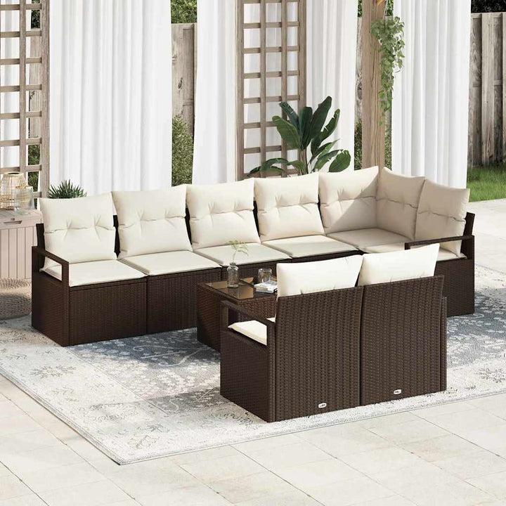 Havesofa Sæt med pude med opbevaring 9 pcs Brun og Creme