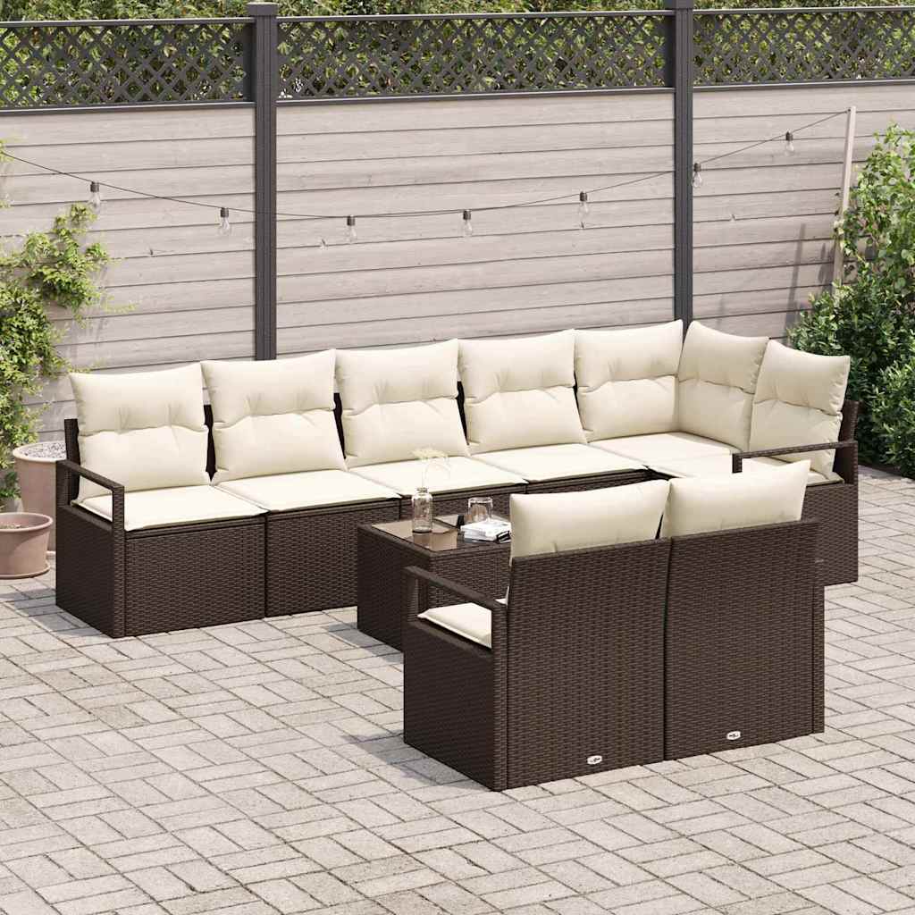 Havesofa Sæt med pude med opbevaring 9 pcs Brun og Creme