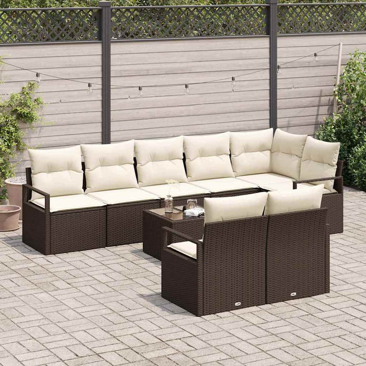 Havesofa Sæt med pude med opbevaring 9 pcs Brun og Creme