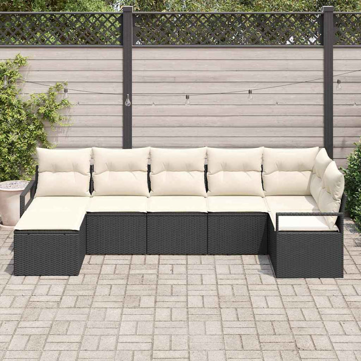 Havesofa Sæt med pude med opbevaring 7 pcs Sort og Cream