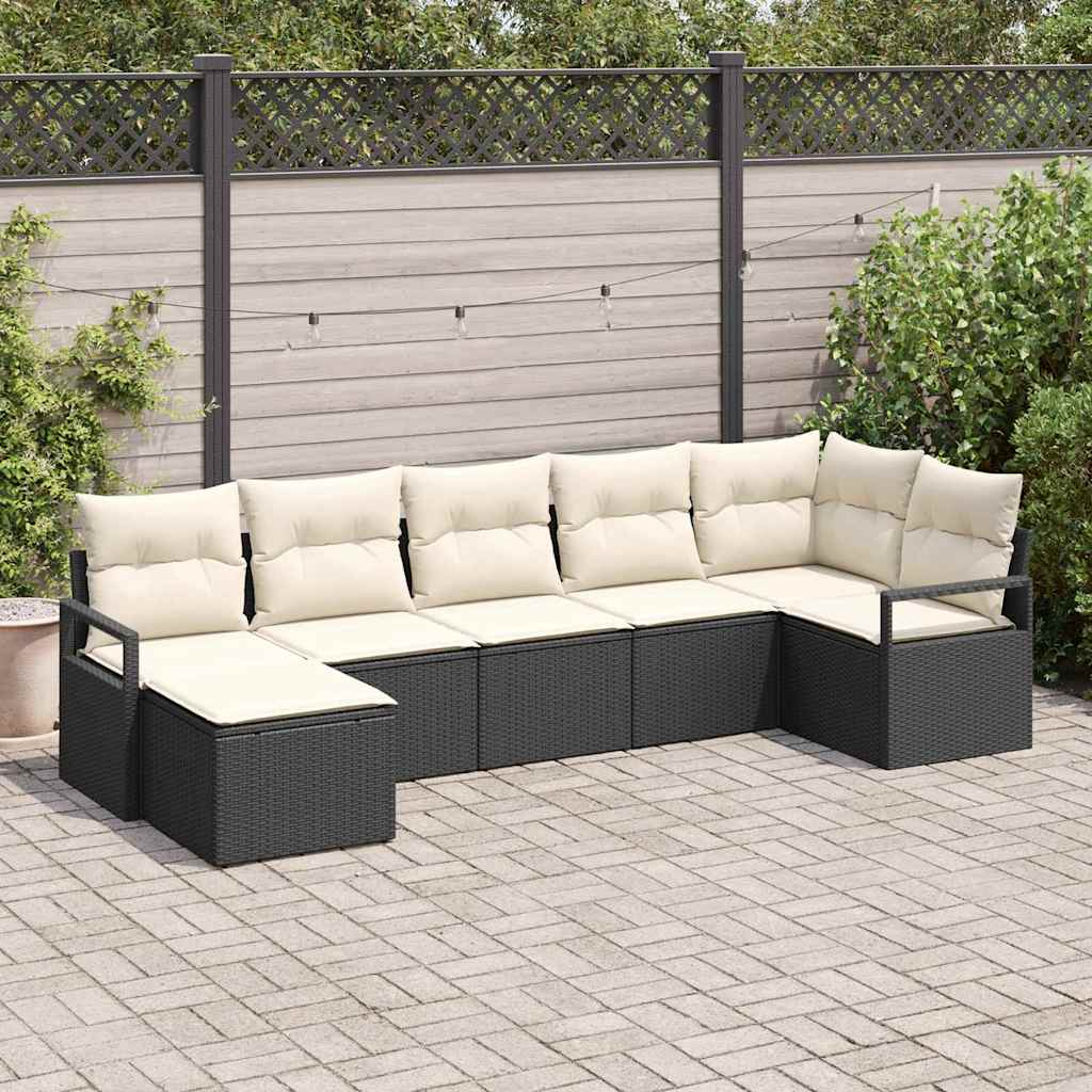 Havesofa Sæt med pude med opbevaring 7 pcs Sort og Cream