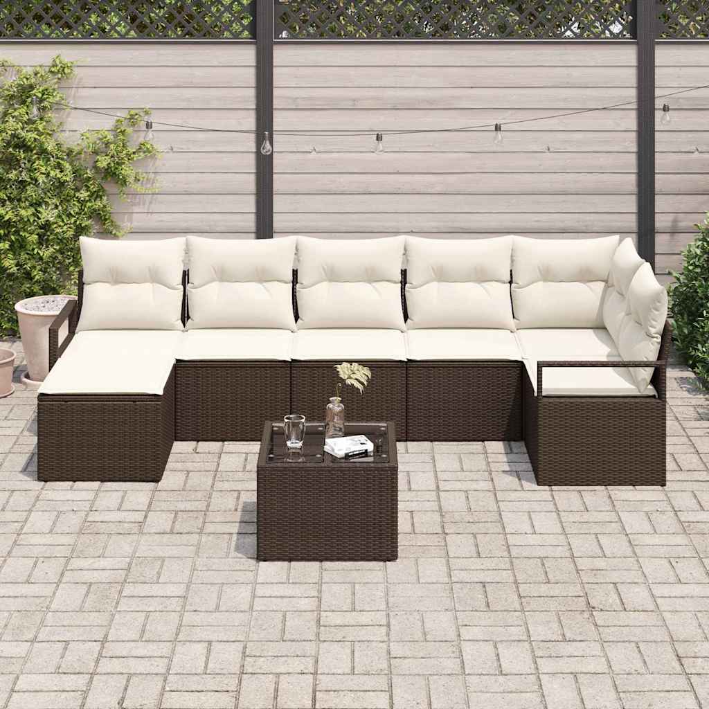 Havesofa Sæt med pude med opbevaring 8 pcs Brun og Creme