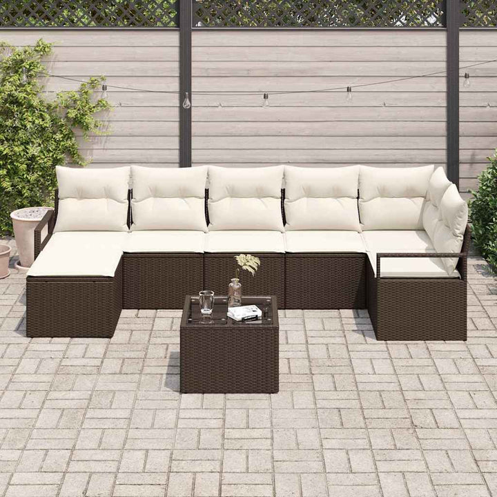 Havesofa Sæt med pude med opbevaring 8 pcs Brun og Creme