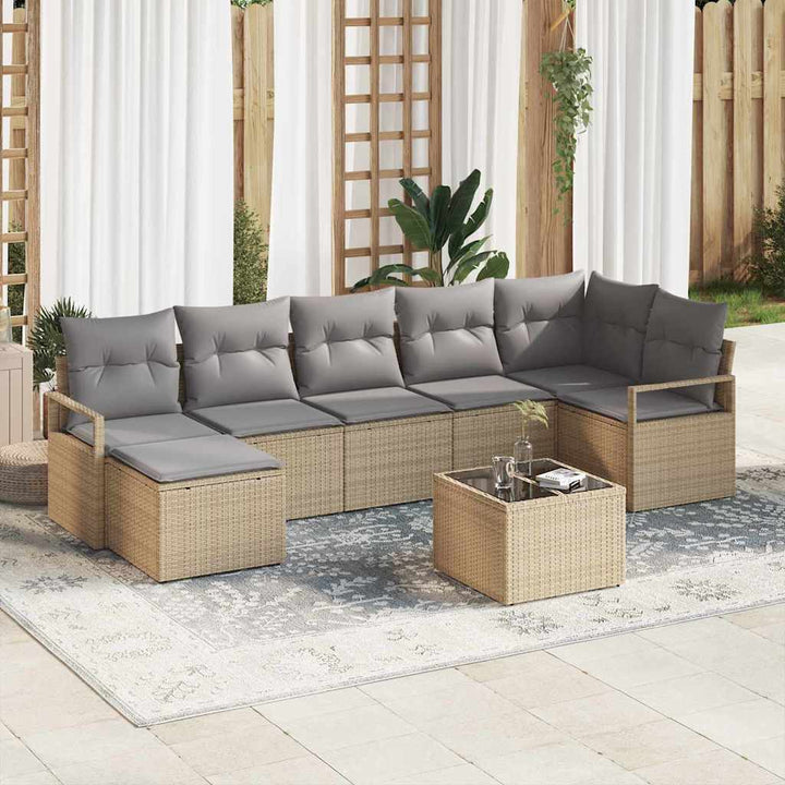 Havesofa Sæt med pude med opbevaring 8 pcs Beige og lys grå