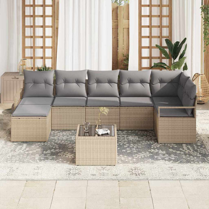Havesofa Sæt med pude med opbevaring 8 pcs Beige og lys grå