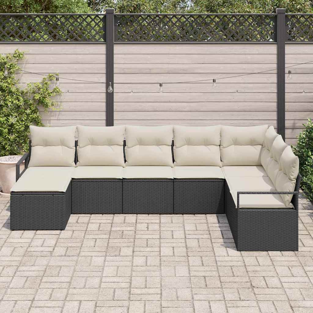 Havesofa Sæt med pude med opbevaring 8 pcs Sort og Cream