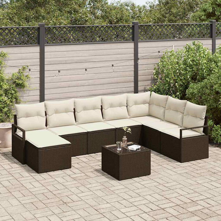 Havesofa Sæt med pude med opbevaring 9 pcs Brun og Creme